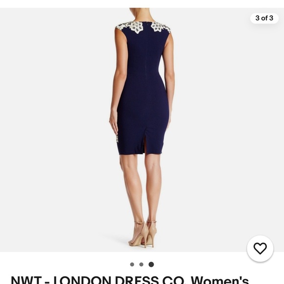 London Dress Company Navy Cream Lace Cap Sleeve Bodycon Mini Dress Size 4 - Picture 5 of 16